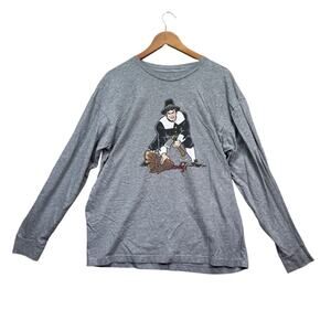 Happy Turkey Day T Shirt Thanksgiving Pilgrim Turkey Football NFL NCAA L/S sz XL